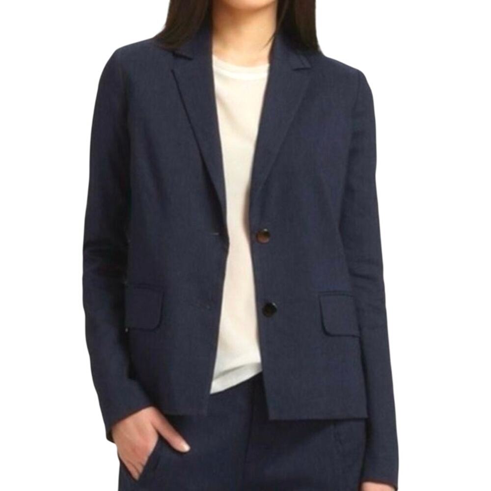 VINCE Navy Blue Linen Blend Lightweight Blazer Preppy Old Money Minimalist Sz 6